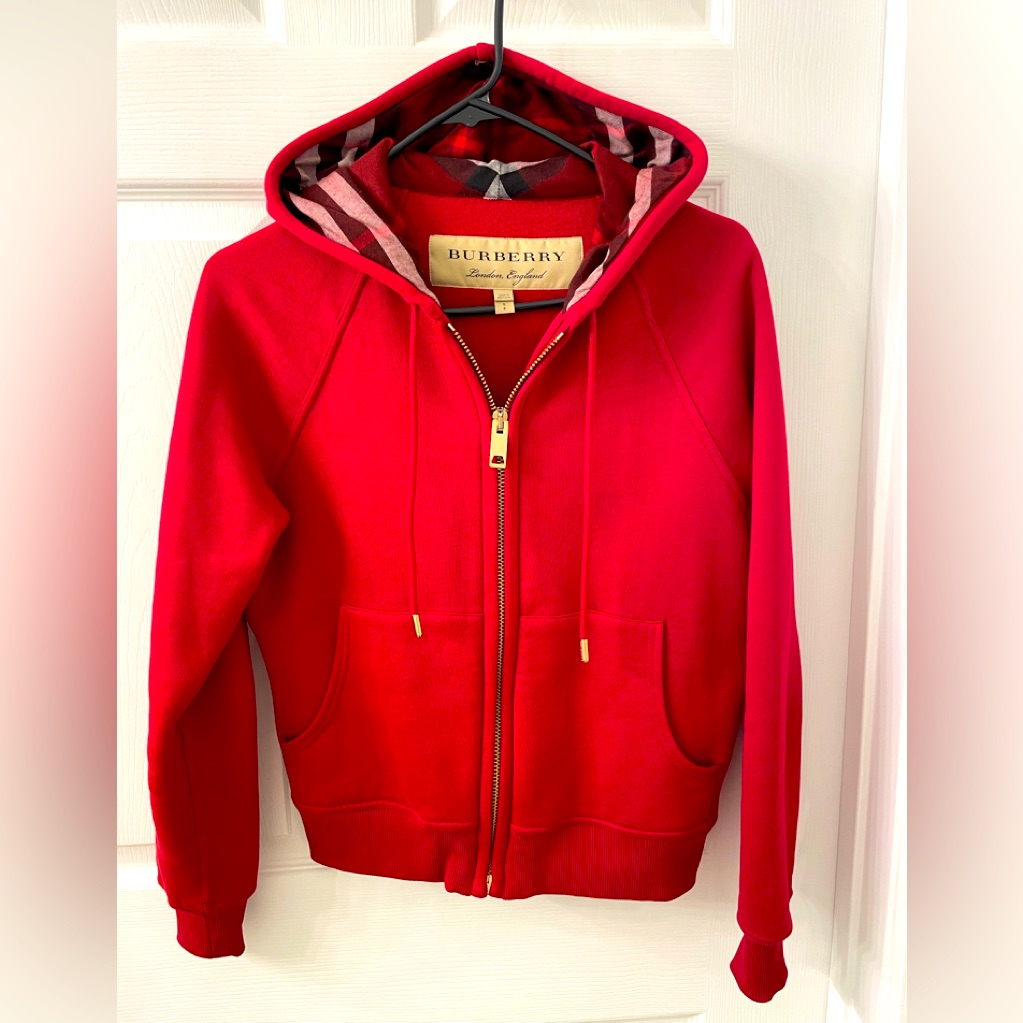 Burberry Red Hoodie Jacket With Check Lining